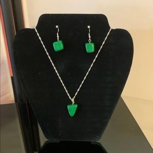 Real silver and real Jade homemade jewelry set 3pc